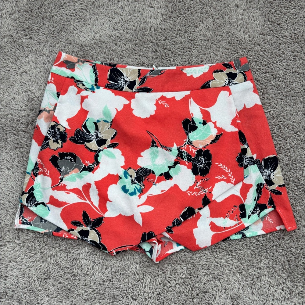 Aqua- Envelope Floral High Wasted Skort
